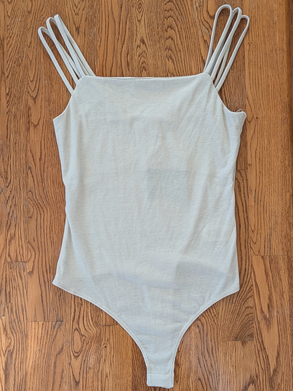 Le Lis Collection Beige Ribbed Knit Strappy Sleeveless Bodysuit